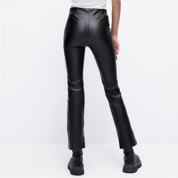 ZARA Mini Flared Faux Leather Leggings 🖤 black, size Large 🖤 NWT - Picture 5 of 11